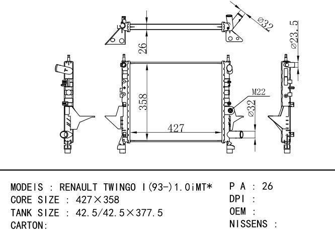  Car Radiator for RENAULT RENAULT TWINGO I(93-)1.0iMT*