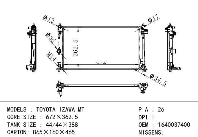 1640037400 Car Radiator for TOYOTA TOYOTA CH-R 2.0L I4 MT 18-
