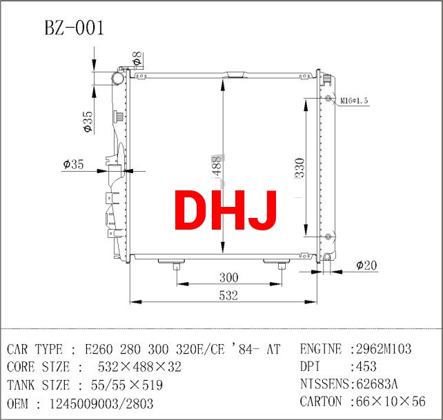 Benz RADIATOR OEM:1245009003/1245002803 W124/E260 280 300 320E/CE'84