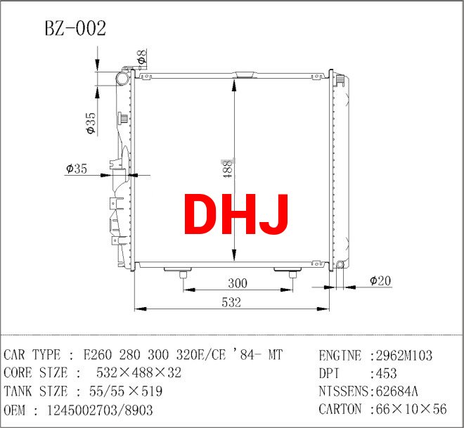 BENZ CAR RADIATOR OEM 1245002703 245008903 W124 E260 280 300 320E CE 84 62684A