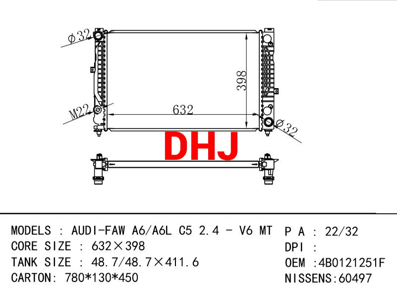 AUDI RADIATORS OEM 4B0121251F FAW A6/A6L C5 2.4 - V6 MT NISSENS:60497