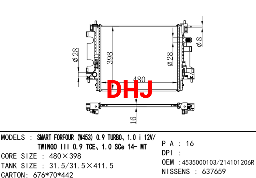 RENAULT SMART FORFOUR RADIATOR OEM :4535000103 214101206R  TWINGO RADIATOR
