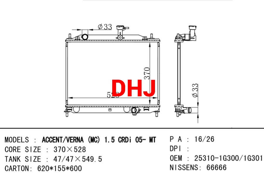 HYUNDAI Radiator 25310-1G300 25310-1G301 ACCENT II Saloon (LC) 1.5 CRDi VERNA III