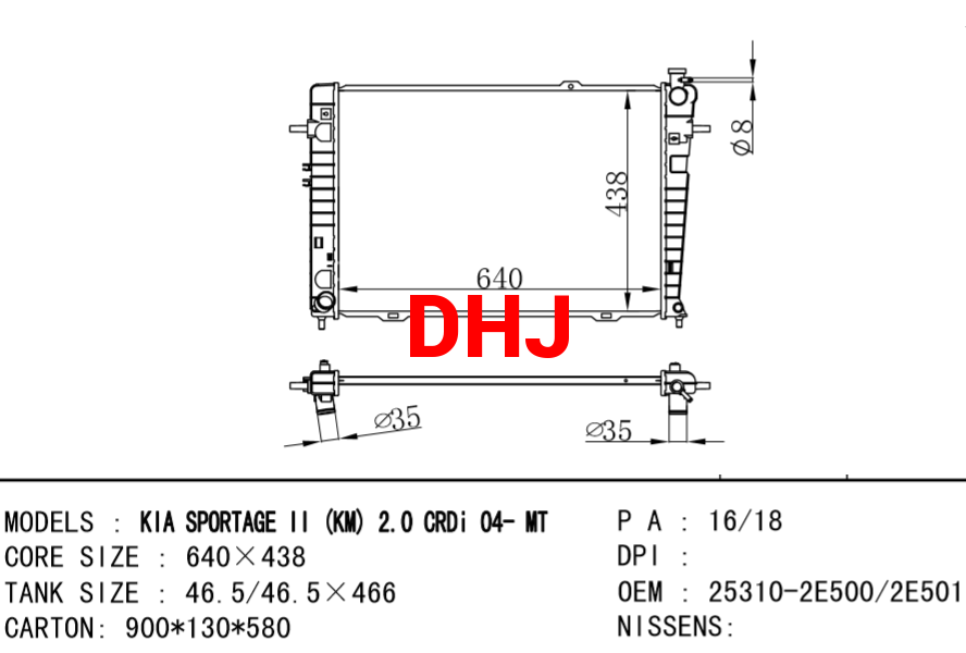 HYUNDAI Radiator 25310-2E500  25310-2E501 SPORTAGE (JE_KM_)