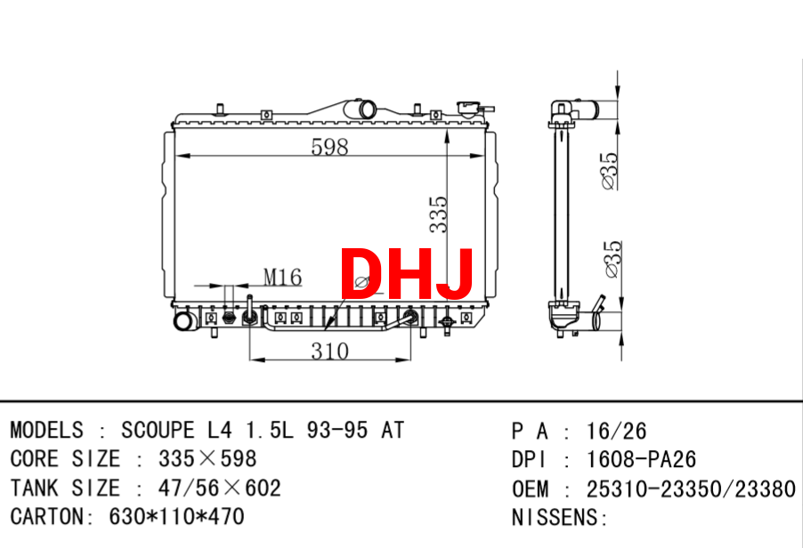 HYUNDAI Radiator 25310-23350 25310-23380 SCOUPE L4 1.5L 93-95 AT