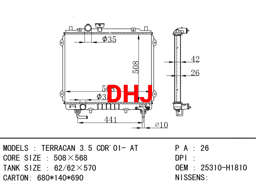 HYUNDAI Radiator 25310-H1810 25310-H1810 TERRACAN 3.5 CDR'01- AT