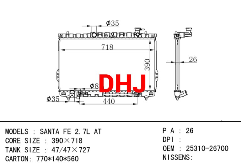 HYUNDAI Radiator 25310-26700 SANTA FE 2.7L AT