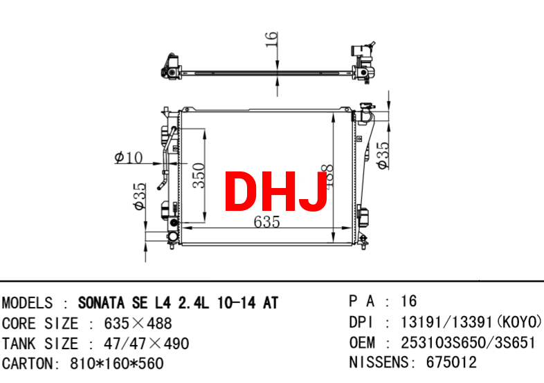 HYUNDAI Radiator 25310-3S650/25310-3S651 SONATA SE L4 10-14 AT