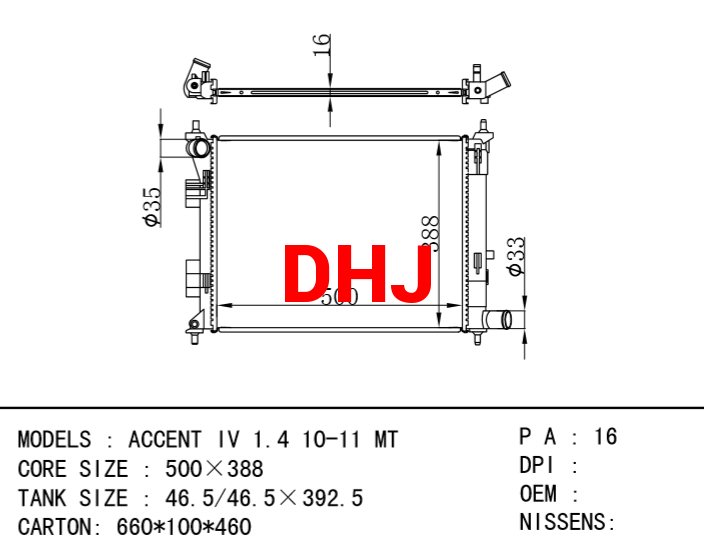 HYUNDAI Radiator ACCENT IV 1.4 10-11 MT