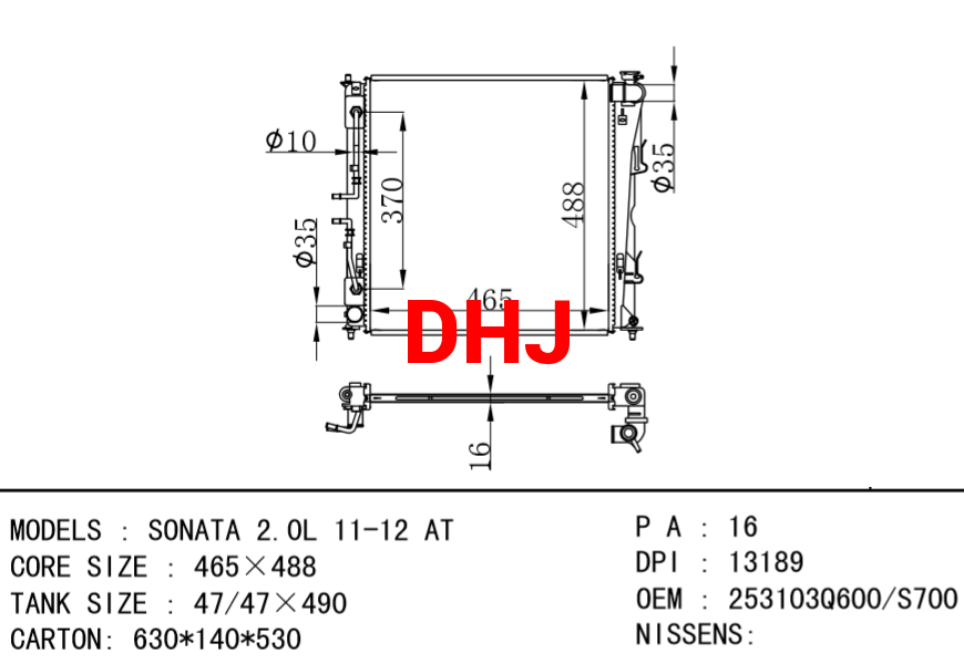 HYUNDAI Radiator 253103Q600/253103S700 SONATA 2.0L 11-12 AT