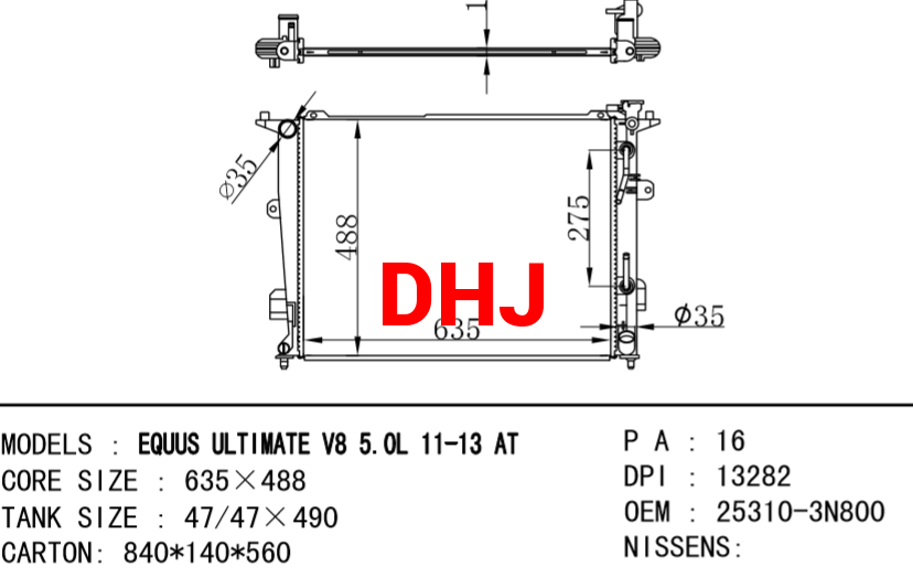 HYUNDAI Radiator 25310-3N800 EQUUS ULTI,ATE V8 5.0L 11-13 AT  4.6L V8  2011