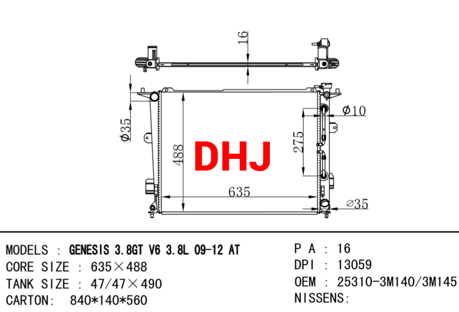 HYUNDAI Radiator 25310-3M140 25310-3M145 GENESIS 3.8L V6 2009 GENESIS COUPE 3.8L V6 2014
