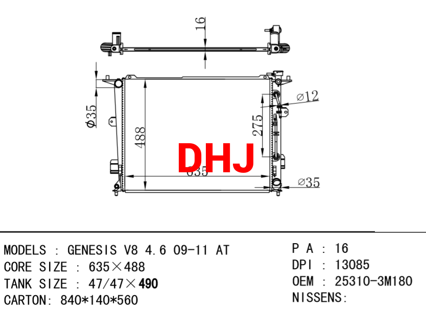 HYUNDAI Radiator 25310-3M180 GENESIS V8 4.6 09-11 AT