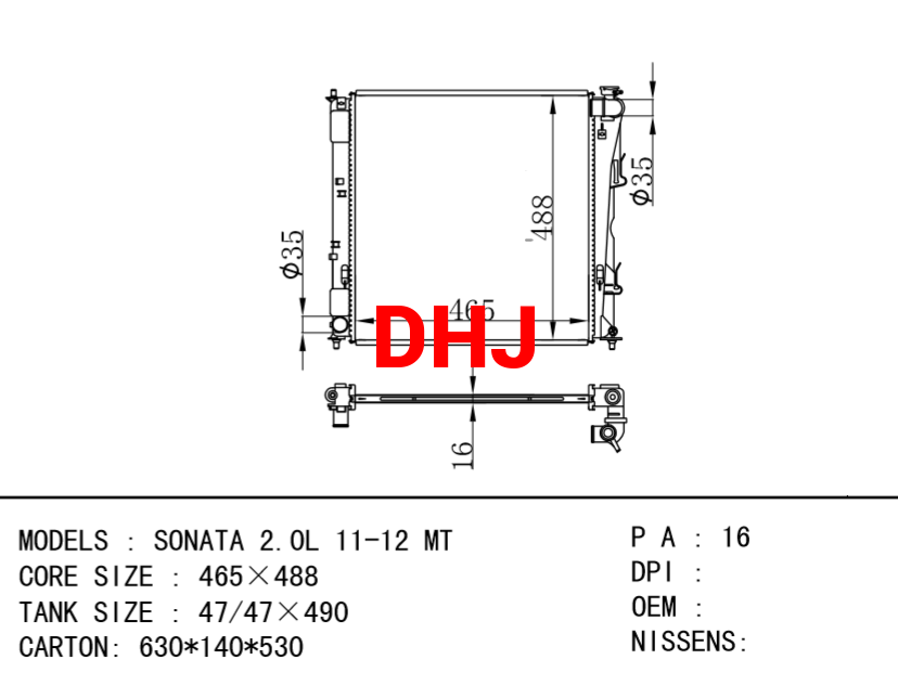 HYUNDAI Radiator SONATA 2.0L 11-12 MT