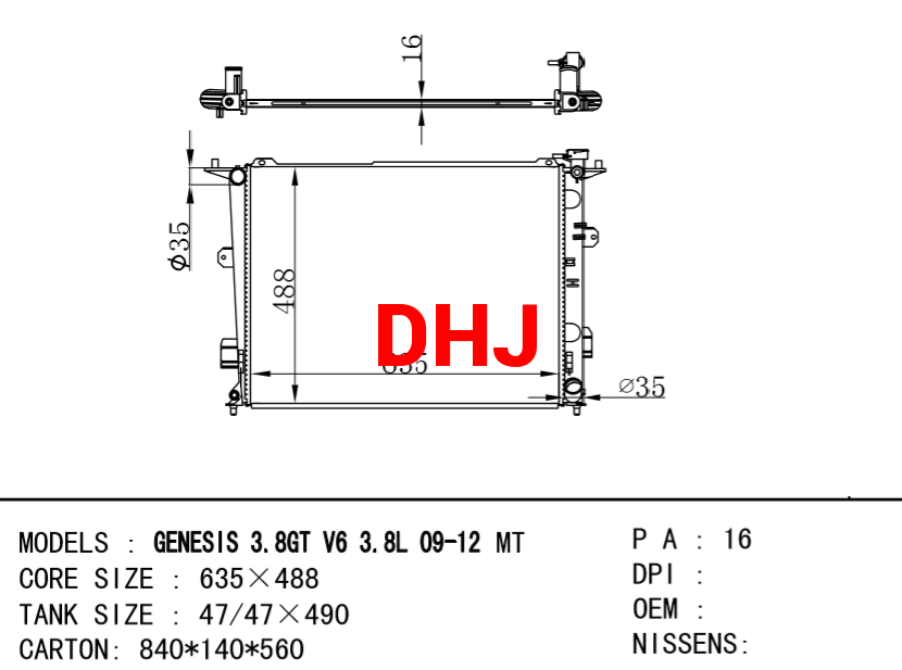 HYUNDAI Radiator GENESIS 3.8GT V6 3.8L 09-12 MT