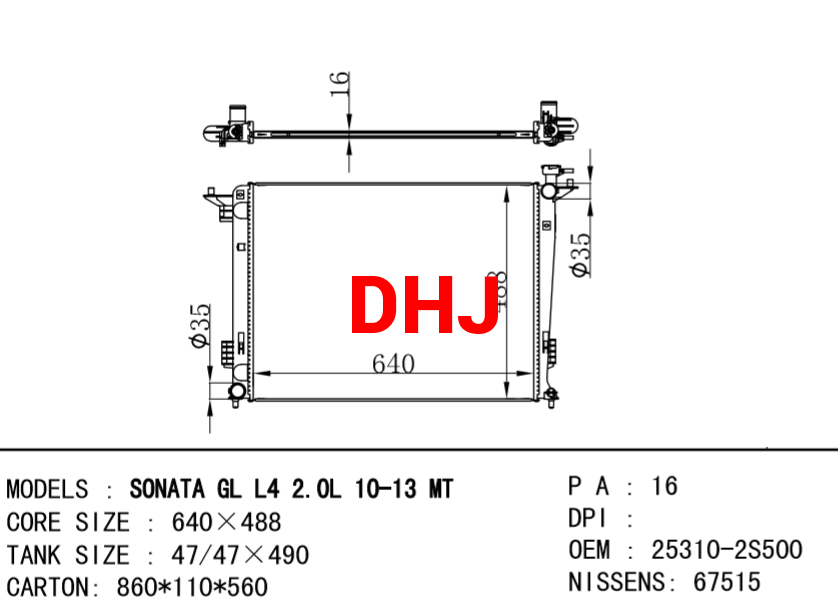 HYUNDAI Radiator 25310-2S500 25310-2Y500 25310-2Y501 ix35 (LM, EL, ELH)