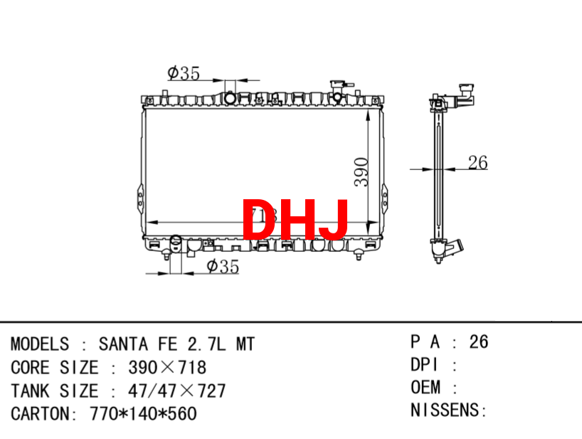 HYUNDAI Radiator FOR SANTA FE 2.7L MT