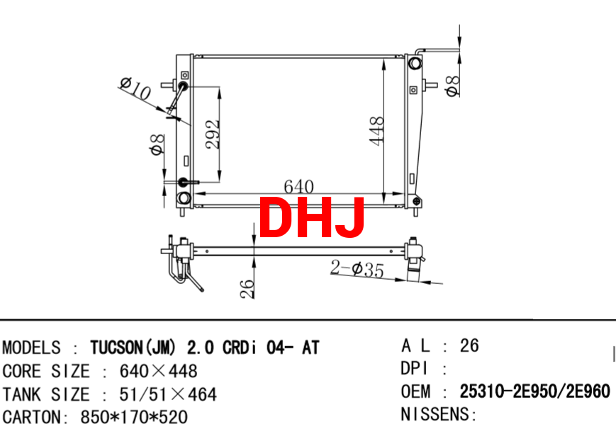 HYUNDAI Radiator 25310-2E950 25310-2E960 TUCSON (JM) 2.0 CRDI 04-AT