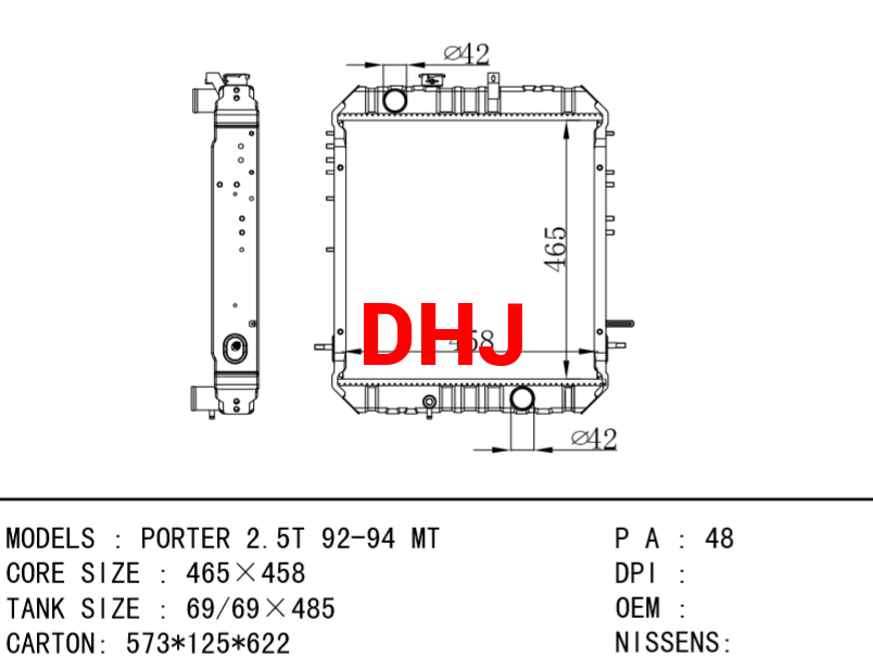 HYUNDAI PORTER 2.5T 92-94 MT RADIATOR