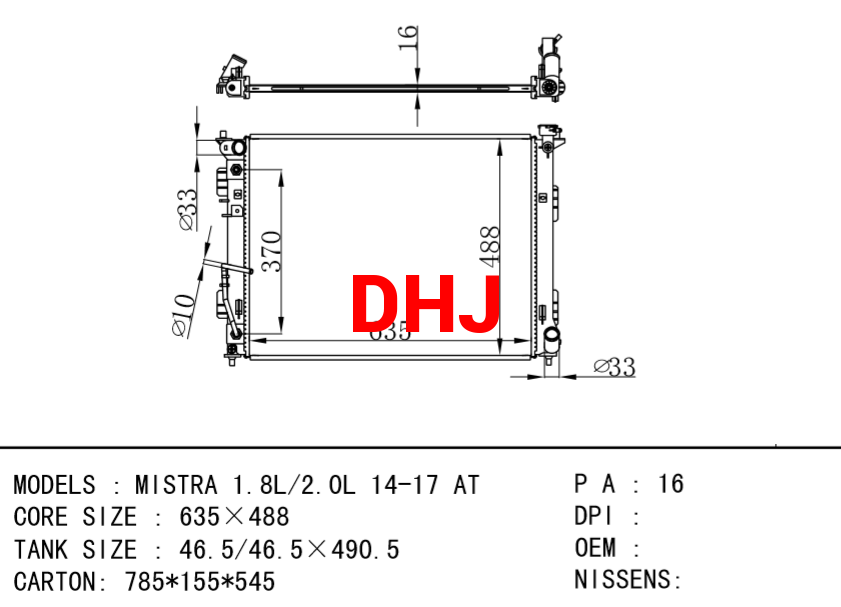 HYUNDAI MISTRA 1.8L/2.0L 14-17 AT Radiator MT