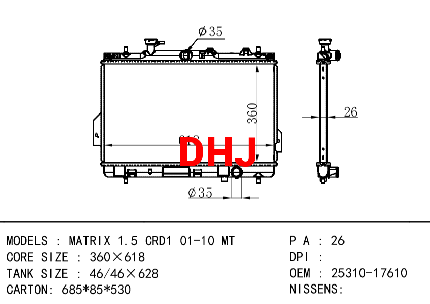 HYUNDAI Radiator 25310-17610 MATRIX 1.5 CRD1 01-10 MT