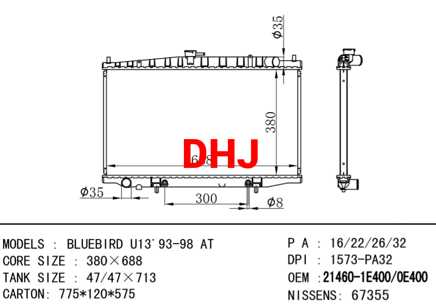 NISSAN radiator 21410-1E450 21460-1E400 21460-OZOOO 21460-1E450 21410-1E400  BLUE