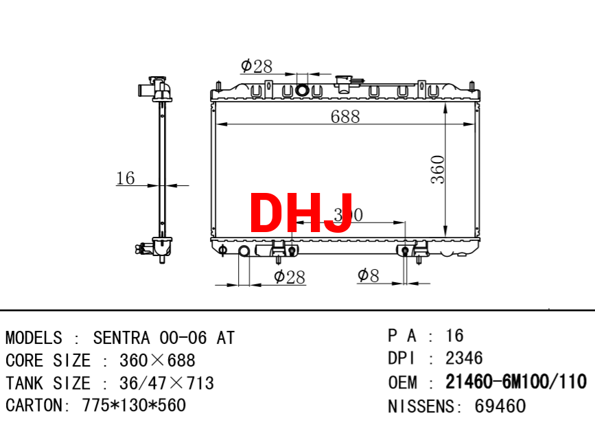 NISSAN radiator 21410-6M100 21410-6M110 SENTRA 00-06 AT MT