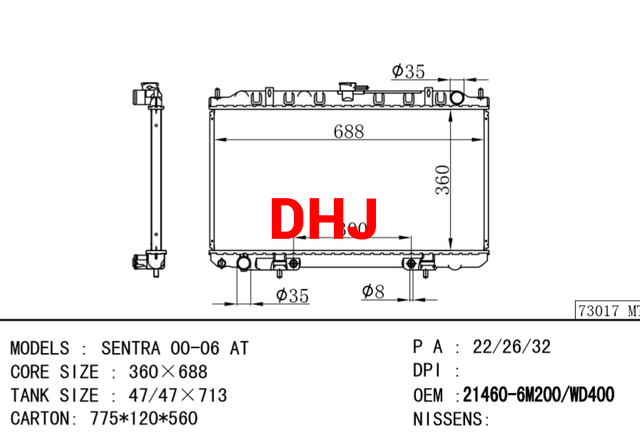 NISSAN radiator 21460-6M200 21460-WD400 SENTRA 00-06 AT