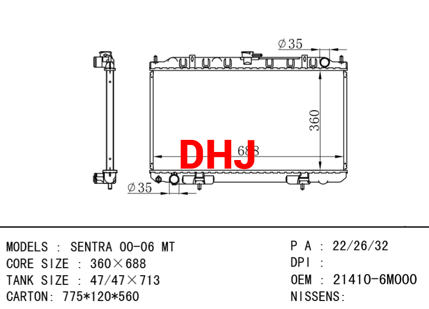 NISSAN radiator 21410-6M000 SENTRA 00-06 MT