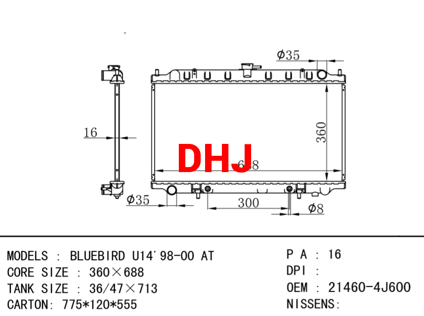 NISSAN radiator 21460-4J600 BLUEBIRD U14'98-00 AT