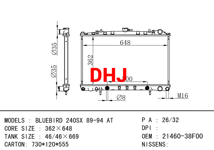 NISSAN radiator 21460-38F00 BLUEBIRD 240SX 89-94 AT