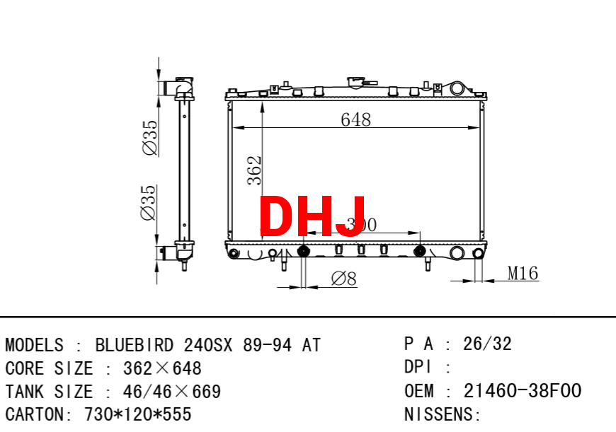 NISSAN radiator 21460-35F00 BLUEBIRD 240SX 89-94 MT