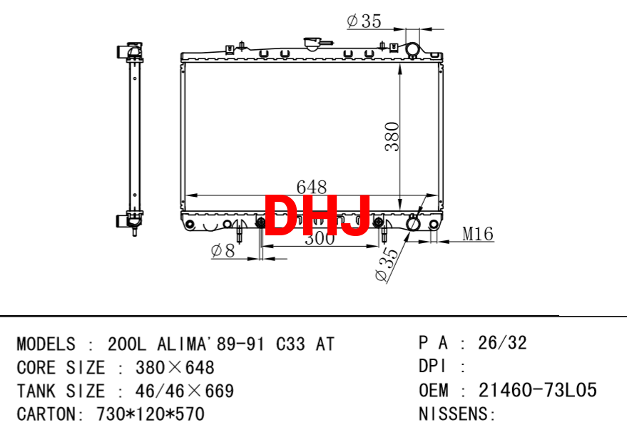 NISSAN radiator 1460-73L05 200L ALIMA'89-91 C33 AT