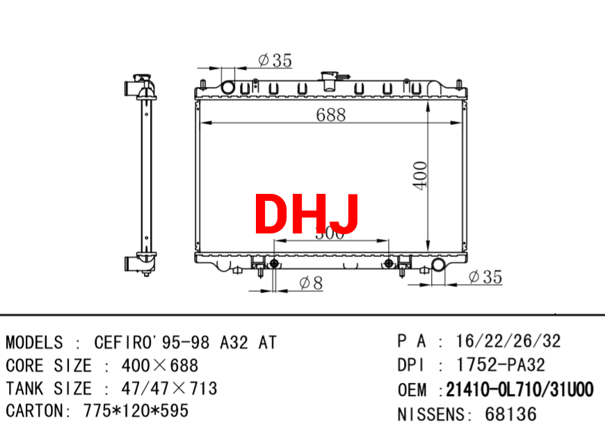 NISSAN radiator 1410-0L710 21410-31U00 CEFIRO'95-98 A32 AT