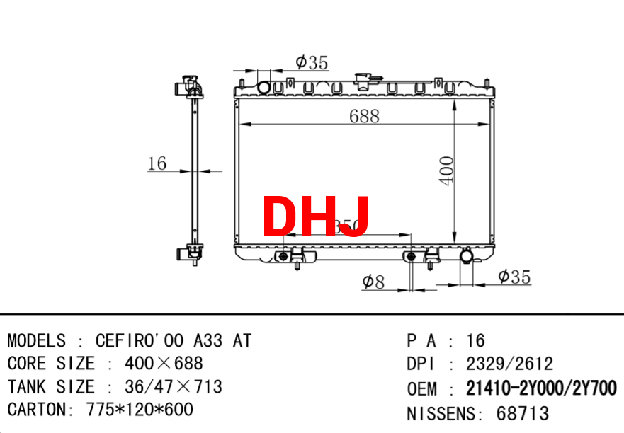 NISSAN radiator 1410-2Y000 21410-2Y700 CEFIRO'00 A33 AT