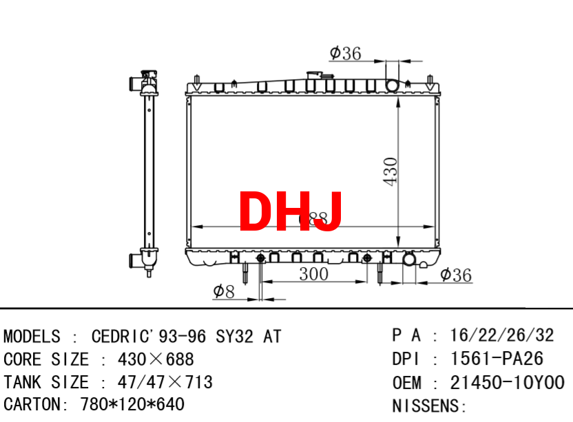 NISSAN radiator 21450-10Y00 CEDRIC'93-96 SY32 AT MT