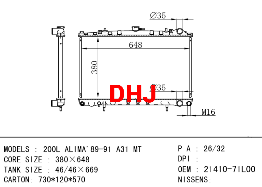 NISSAN radiator 21410-71L00 200L ALIMA'89-91 A31 MT