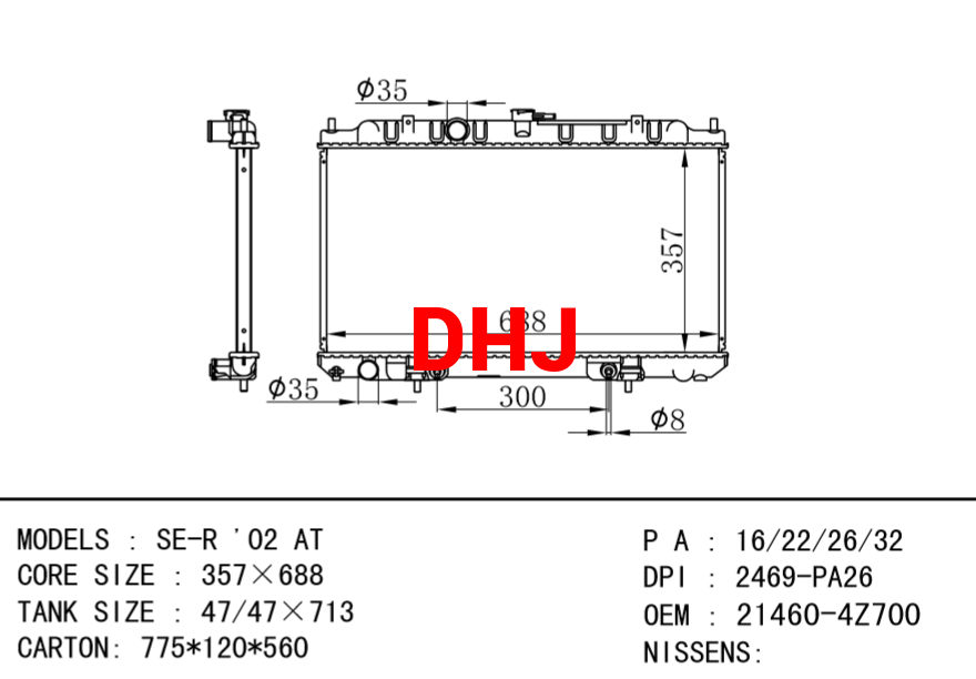 NISSAN radiator 21460-4Z700 SE-R '02 AT