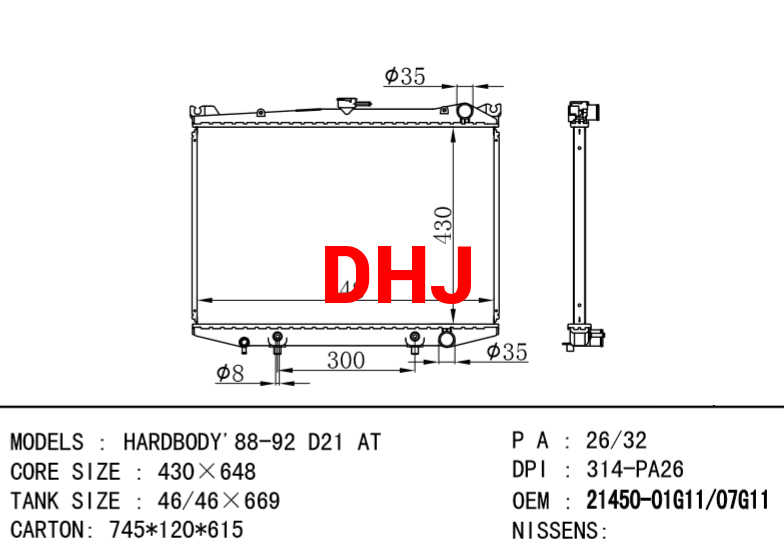 NISSAN radiator 21450-01g11 21450-07G11 HARDBODY'88-92 D21 AT