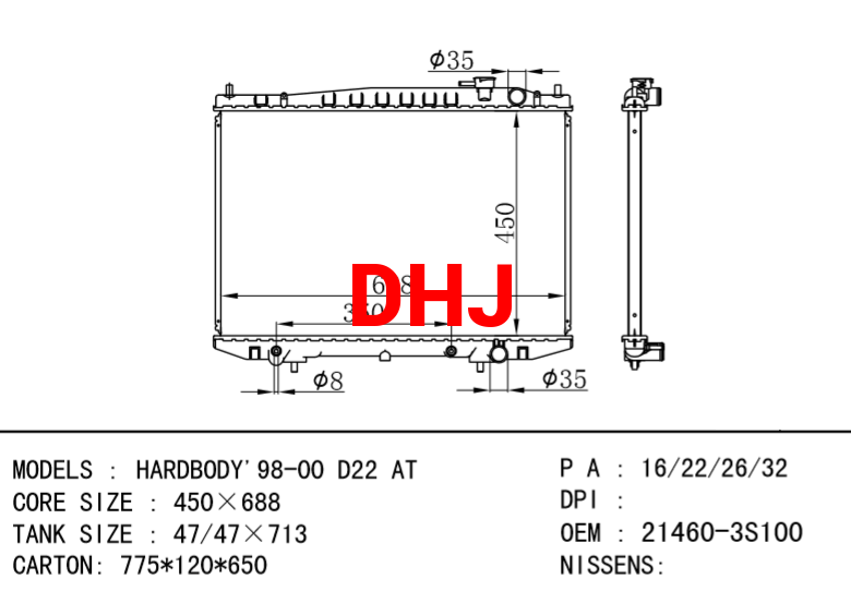 NISSAN radiator 21460-3S100 HARDBODY'98-00 D22 AT