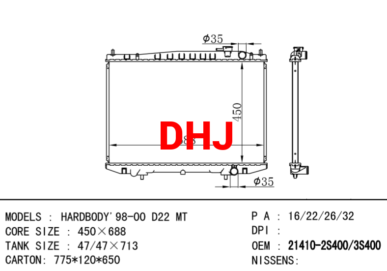 NISSAN radiator 21410-2S400 21410-3S400 HARDBODY'98-00 D22 MT