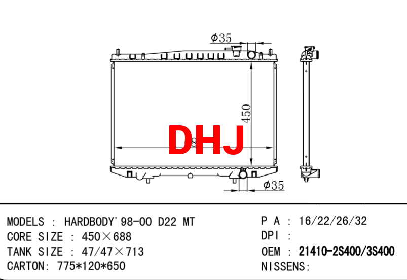 NISSAN radiator 21410-2S400 21410-3S400 HARDBODY'98-00 D22 MT