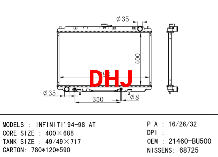 NISSAN radiator 21460-BU500 21460-BU501 INFINITI'94-98 AT