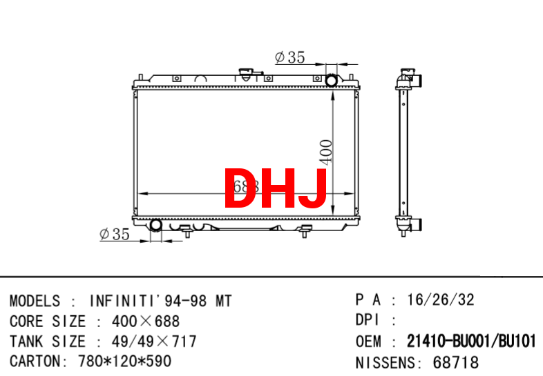 NISSAN radiator 21410-BU001 21410-BU101 INFINITI'94-98 MT