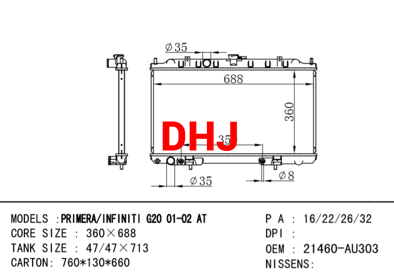 NISSAN radiator  21460-AU303 21460AU403 PRIMERA (P12) PRIMERA Traveller (WP12) PR