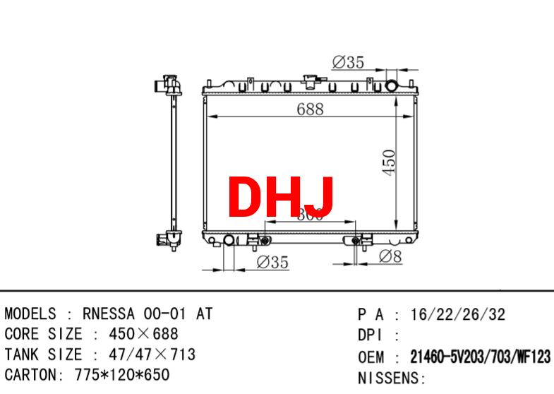NISSAN radiator 21460-5V203/21460-5V703/21460-WF123 RNESSA 00-01 AT MT