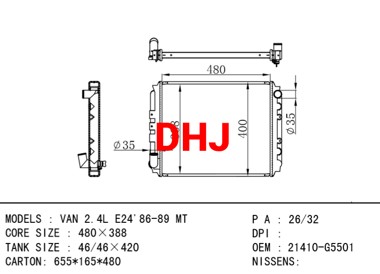 NISSAN radiator 21410-G5501 21410-G5520 VAN 2.4L E24'86-89 MT