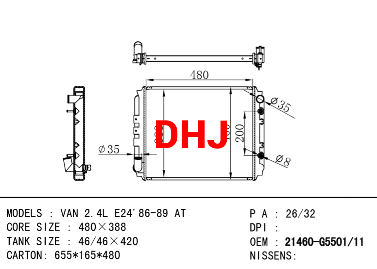 NISSAN radiator 21460-G5501 21460-G5511 VAN 2.4L E24'86-89 AT