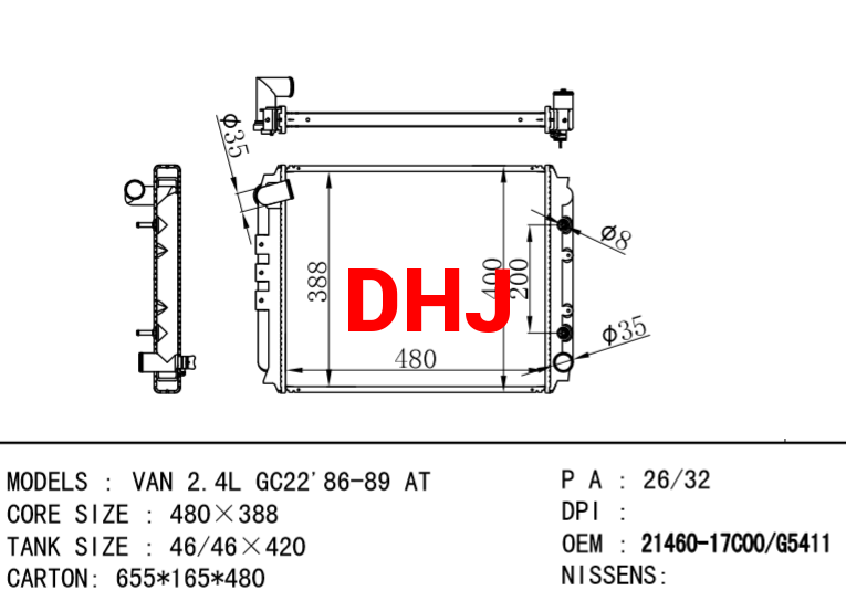 NISSAN radiator 21460-17C00 21460-G5411 VAN 2.4L GC22'86-89 AT