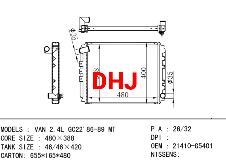 NISSAN radiator 21410-G5401 21460-G5401 VAN 2.4L GC22'86-89 MT